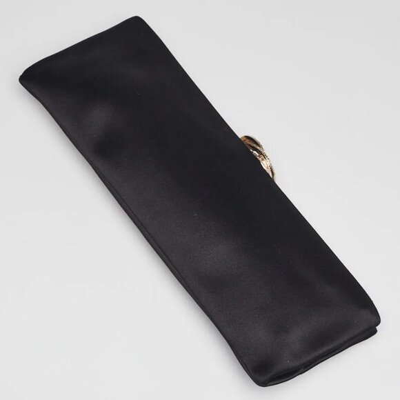 Chanel Black Iridescent Satin Swarovski Crystal Camellia Clutch Bag - Picture 2 of 8